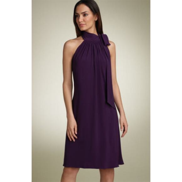 Eliza J Tie Neck Halter Jersey Dress Plum Purple - Picture 1 of 8
